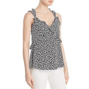 Michael Kors Black and White Animal Print Ruffle Sleeveless Blouse Size Medium